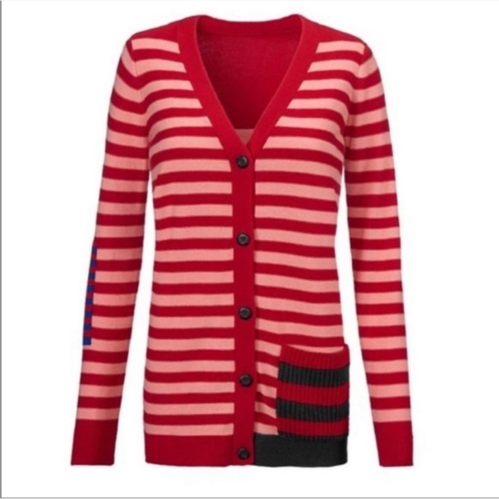 CAbi Picnic Red Stripe Button Down Cardigan Sweater Women’s Medium #5446‎ NEW
